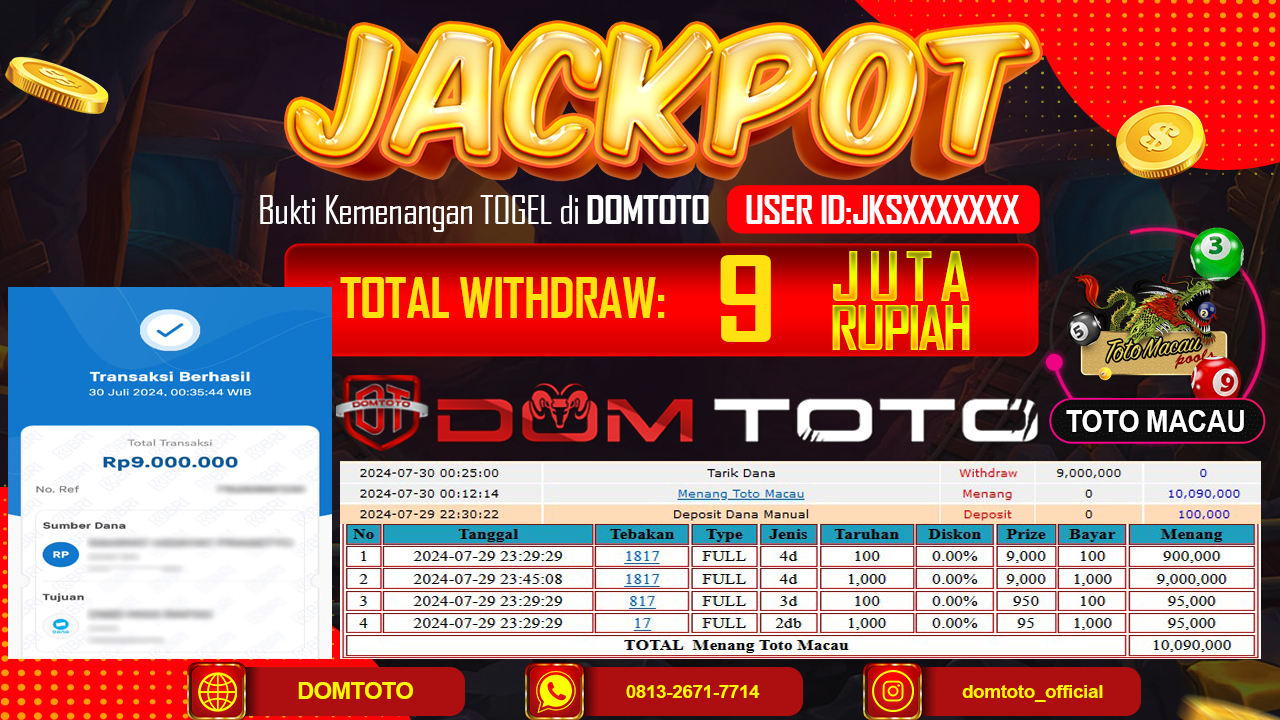 JACKPOT TOGEL TOTO MACAU 30 JULI 2024
